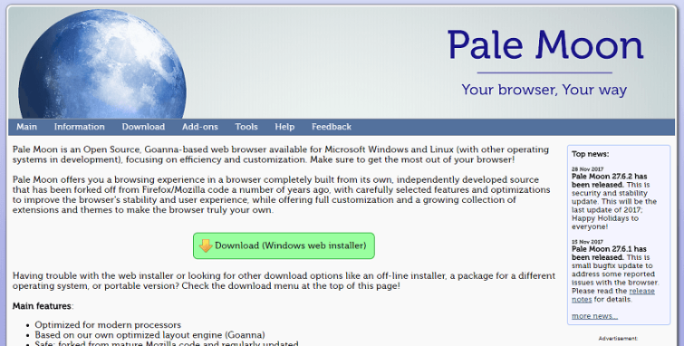 pale moon browser privacy