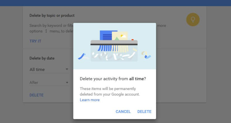 google history delete all my activity on laptop